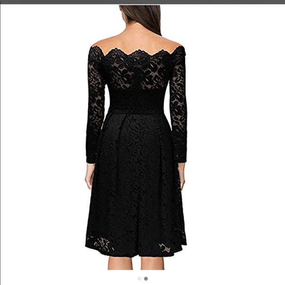 SOLD / Red Wine or BlackDress Off Shoulder Lace - Picture 4 of 8